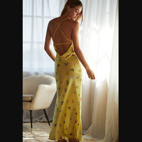 NWT Anthropologie Silk Cutout Yellow Maxi Dress - Large - Picture 3 of 6